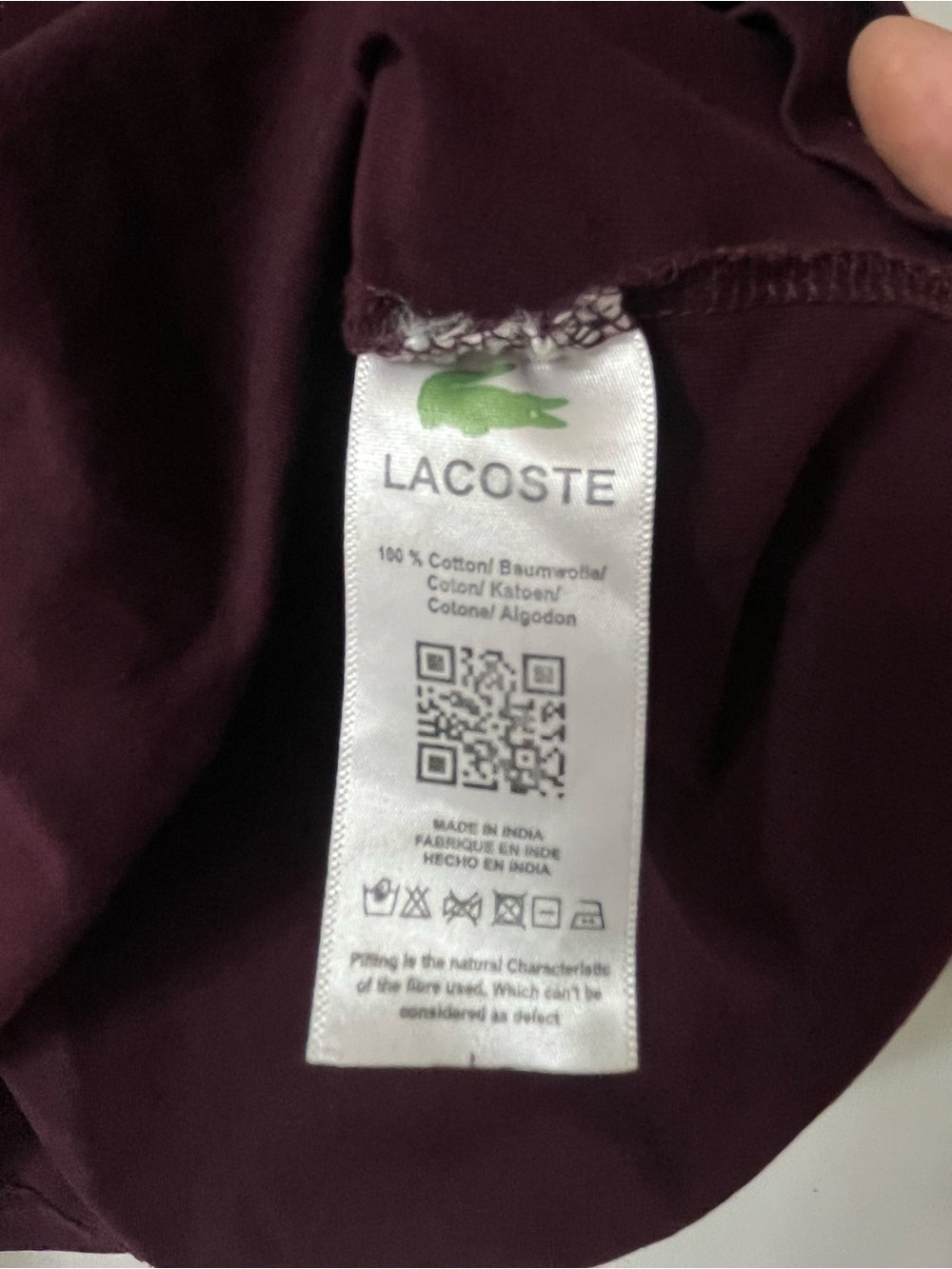 Lacoste Men's Crewneck Logo T-Shirt - Burgundy Med/Lg - Picture 5 of 5